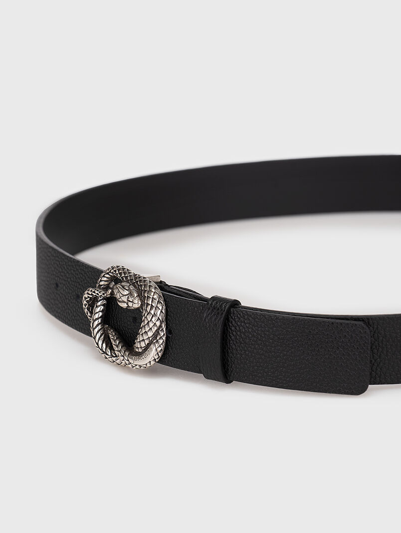 Leather belt with snake buckle in silver - 3