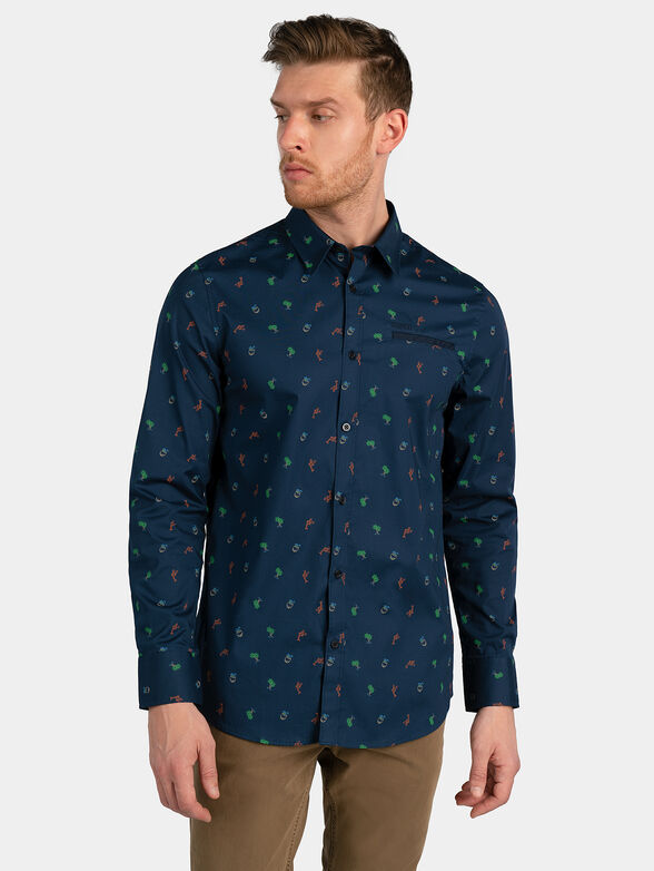 SUNSET Blue shirt with colorful print - 1