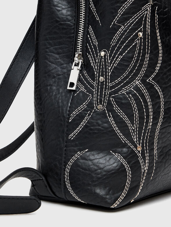 Black backpack with accent embroidery - 4