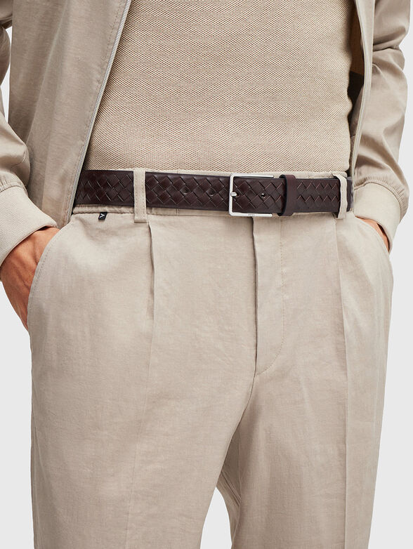 CARY black leather belt with braided texture - 2