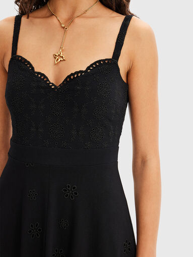Black midi dress with English embroidery - 4