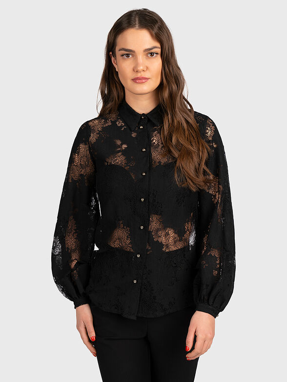 Black shirt with lace accents - 1