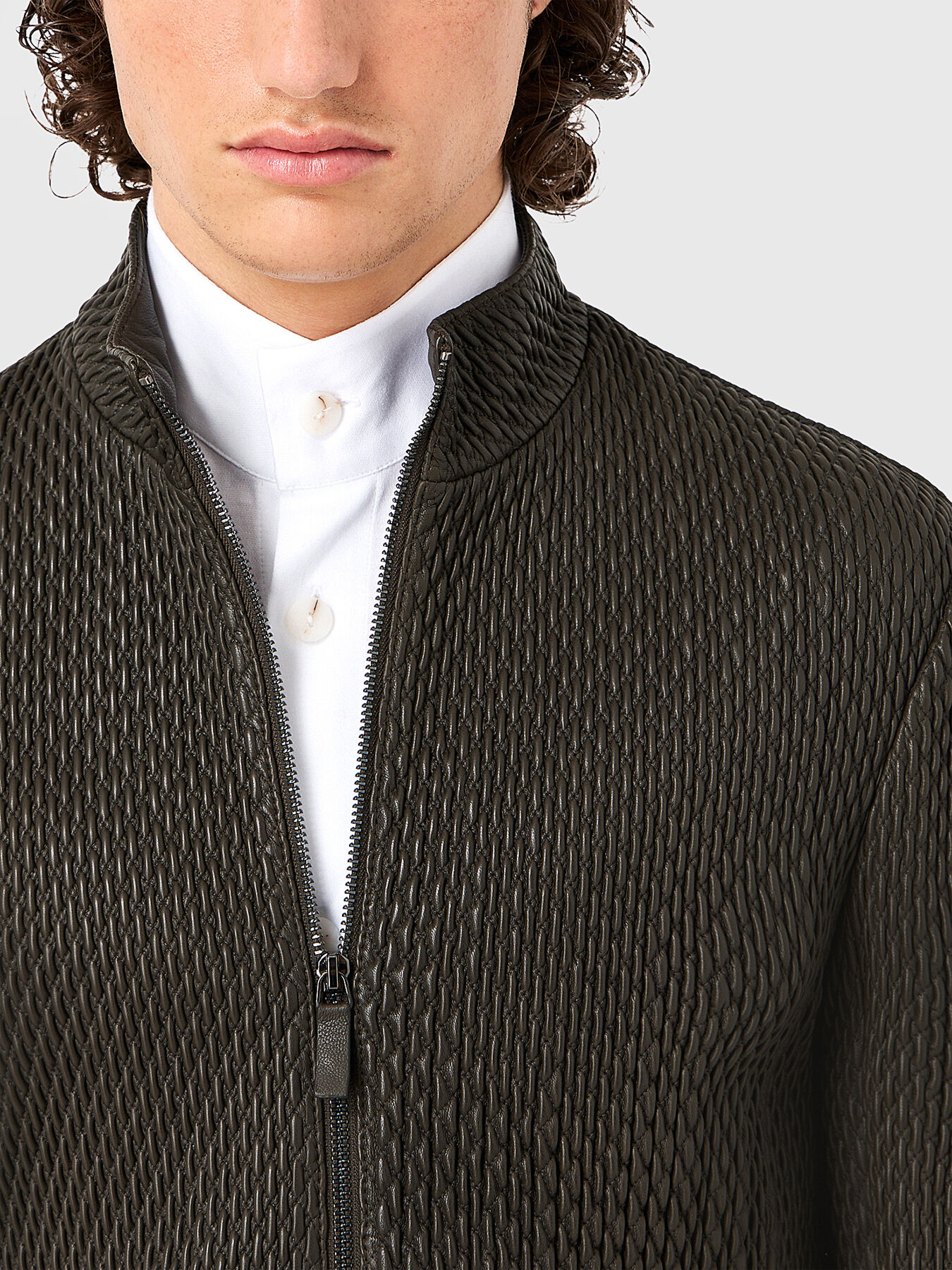 Green leather jacket brand EMPORIO ARMANI