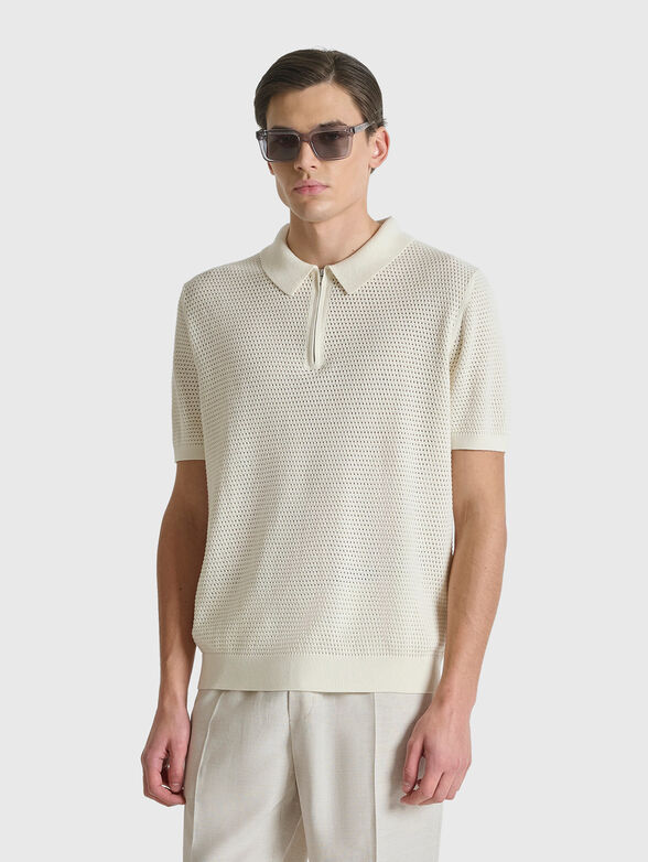 Textured polo shirt with zip   - 1