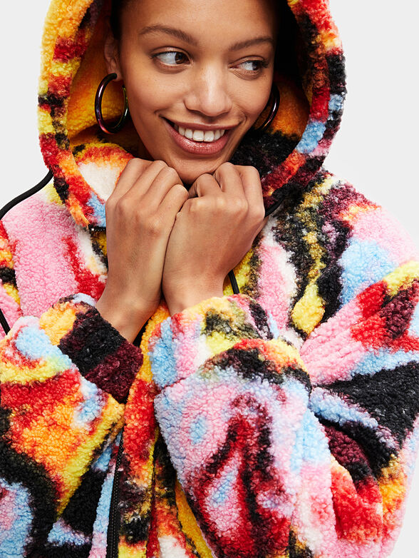 Fleece jacket with multicolored print - 3
