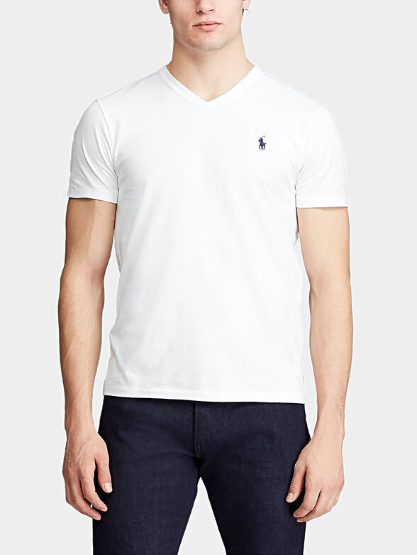 White T-shirt with V-neck - 5