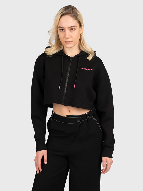 Black cropped sweatshirt with hood - 1