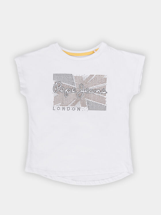 Бяла тениска LELI с апликирани кристали - 1