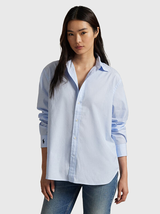 Памучна риза с лого бродерия - 1