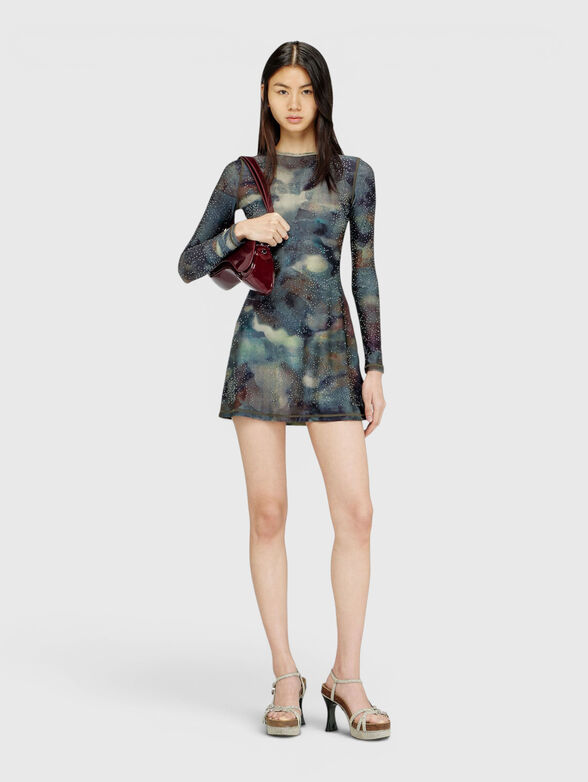 Printed mini dress with crystal details - 4