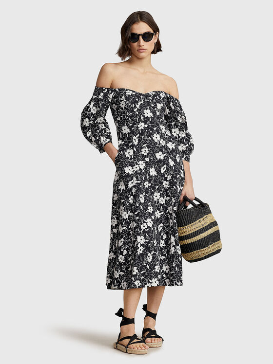 AYLA linen dress with print and long sleeves - 1