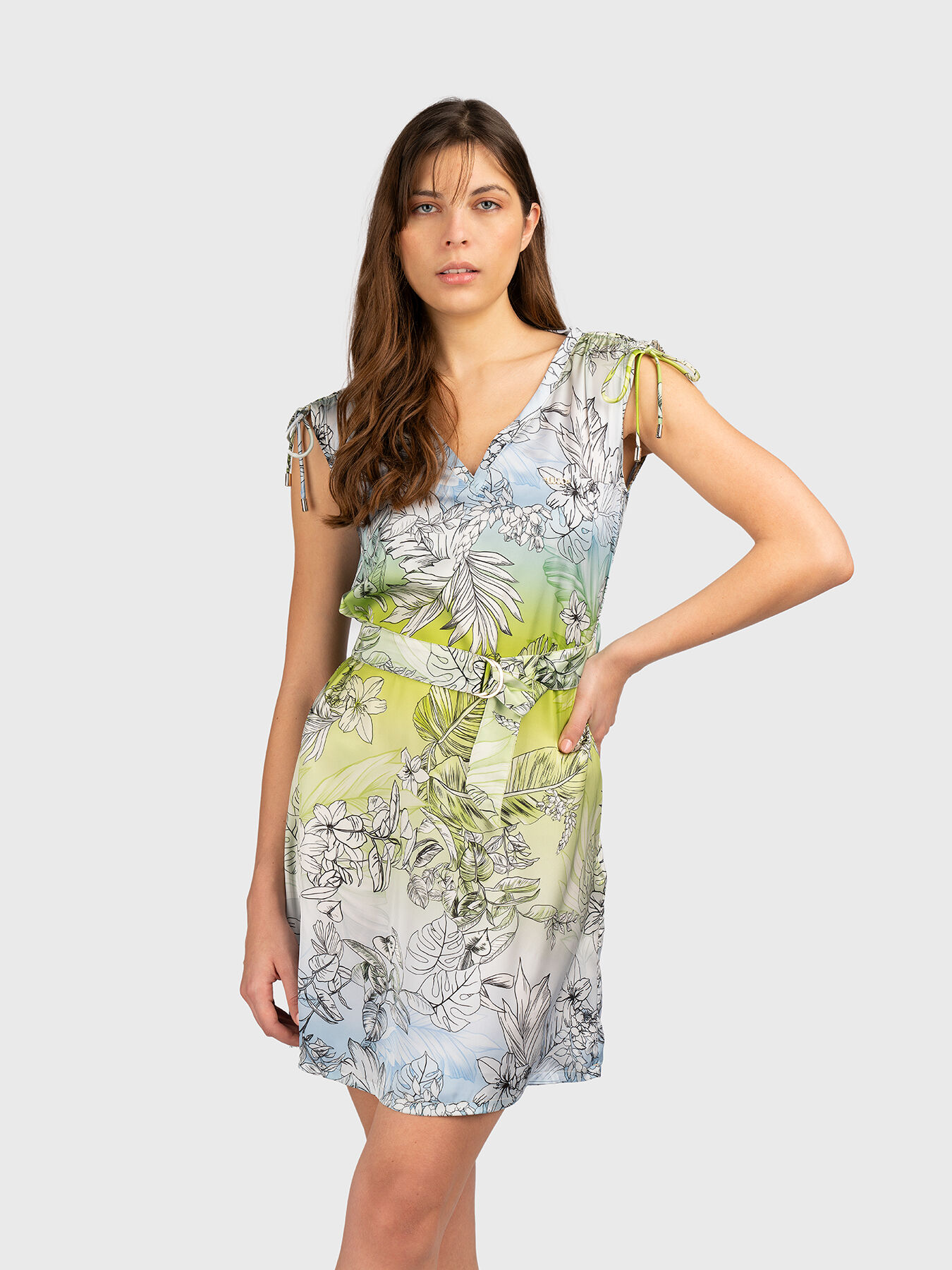 ワンピース LIU JO MINI DRESS PRINTED SATIN Mini dress with floral motifs brand LIU JO