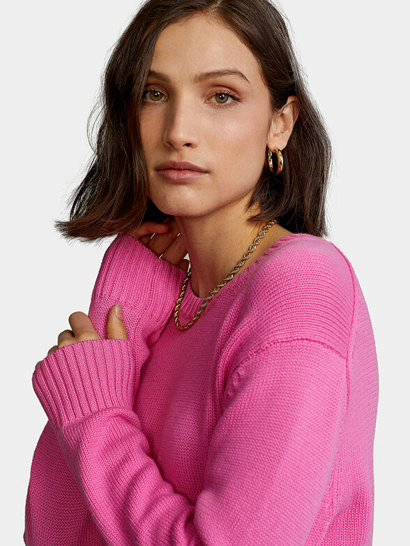 Cotton pink sweater with delicate logo embroidery - 4