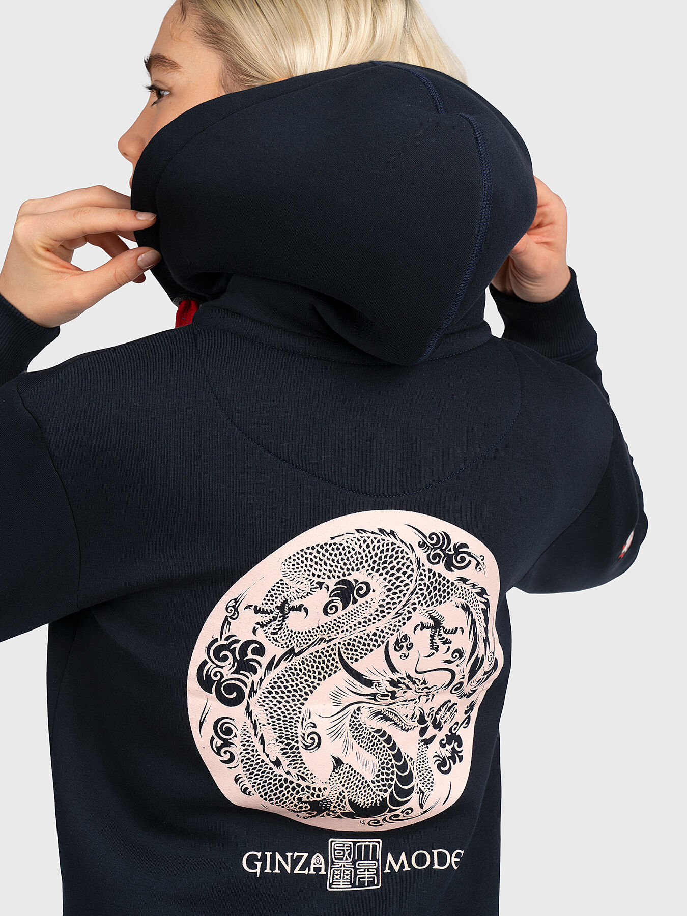 HLZ011 black sweatshirt with zip and hood brand GINZA MODE