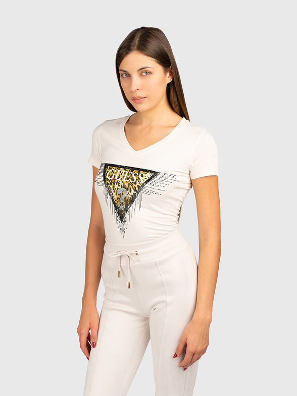 Logo T-shirt with animal print and rhinestones - 1