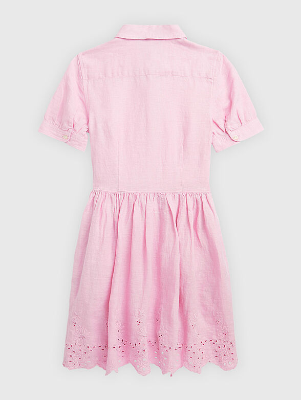 Pink linen dress with embroidery - 2