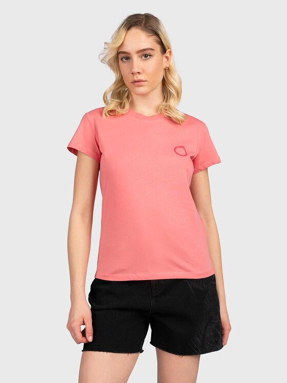 Тениска с лого акцент в цвят корал - 1