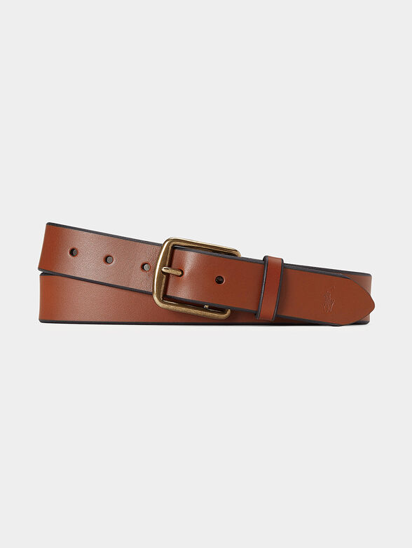 Brown leather belt with golden buckle - 1