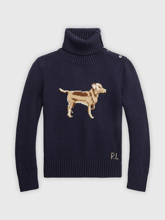 Памучен пуловер с поло яка - 1