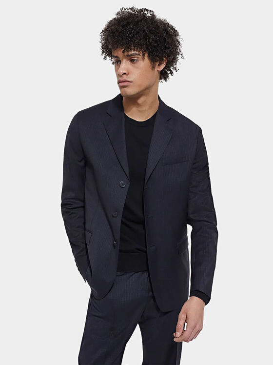 Тъмносиньо сако с кариран десен - 1