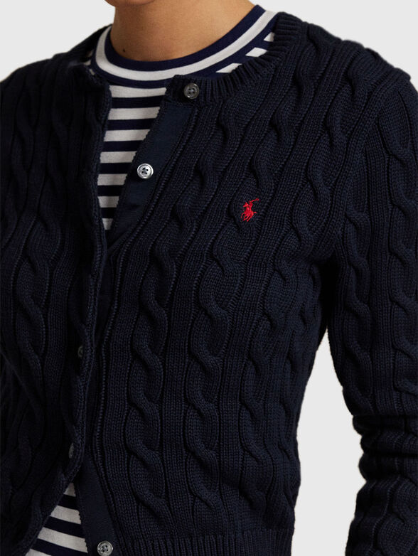Cable knit cotton crew neck cardigan - 4