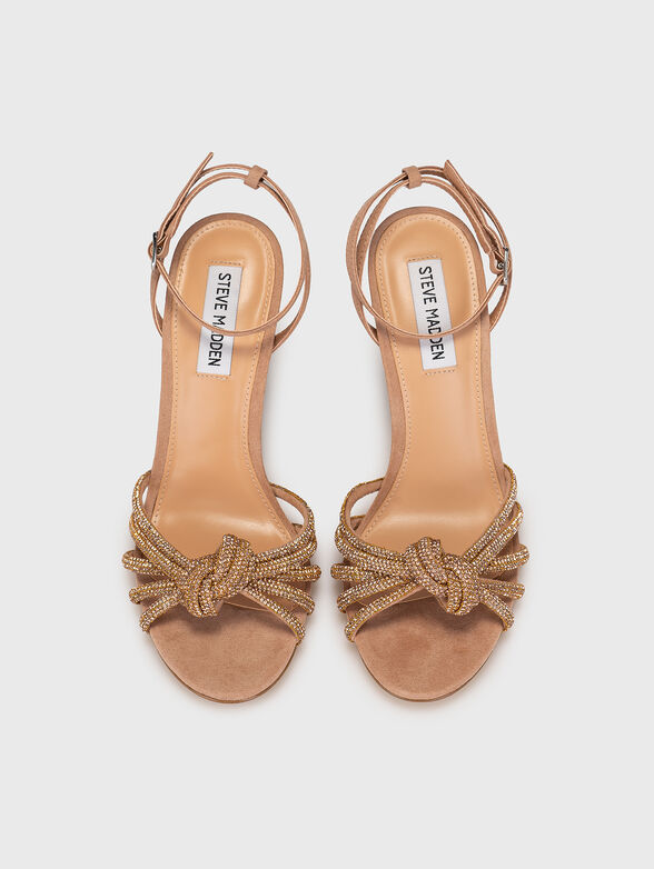 Beige heeled sandals with applied rhinestones - 6
