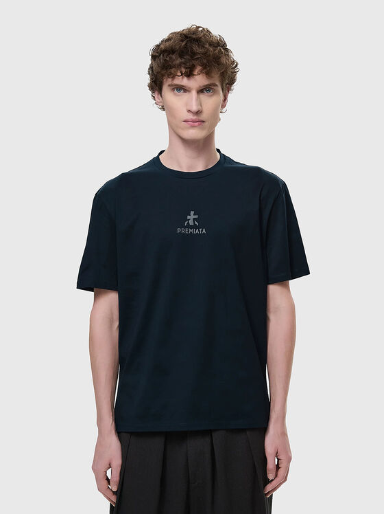 Тениска в тъмносин цвят от памук - 1