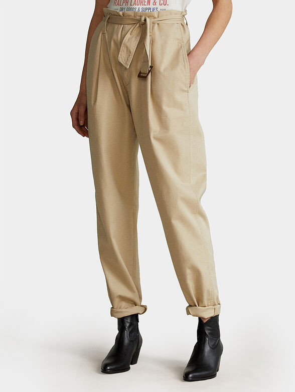Cotton pants with paperbag waist - 1