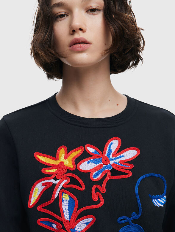 LADY black sweatshirt with floral accents - 4