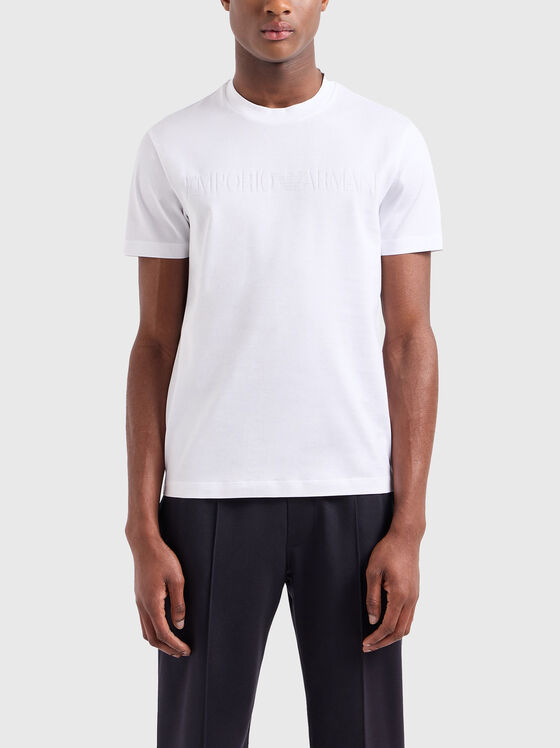 Cotton T-shirt with oval neckline in white - 1