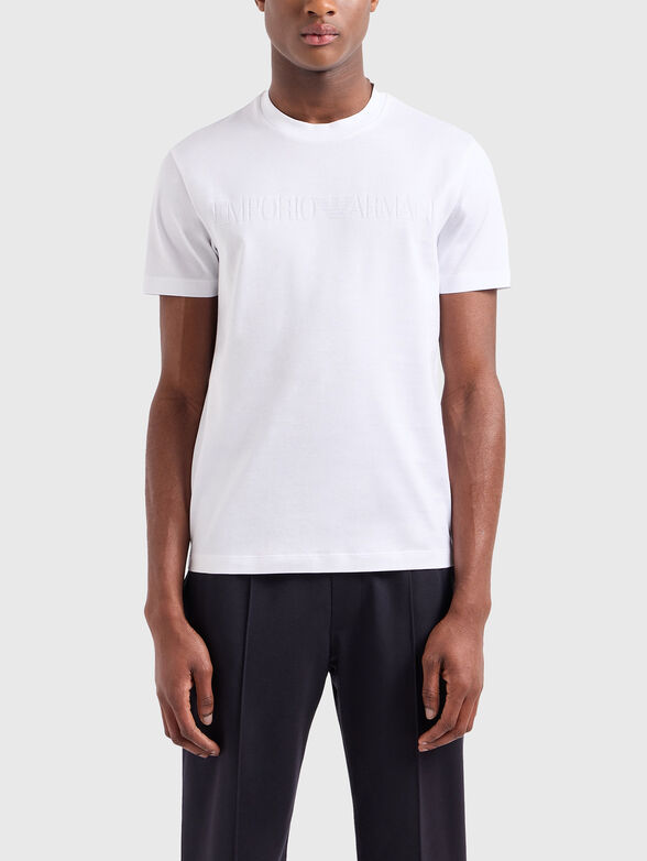 Cotton T-shirt with oval neckline in white - 1