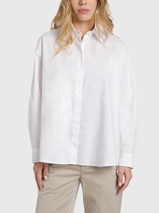 Oversized gabardine shirt with accent back - 1