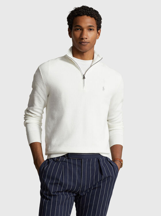 Cotton white sweater with zip - 1