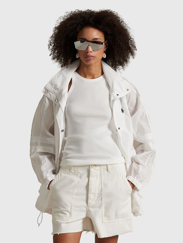 White jacket with high collar and logo embroidery - 1