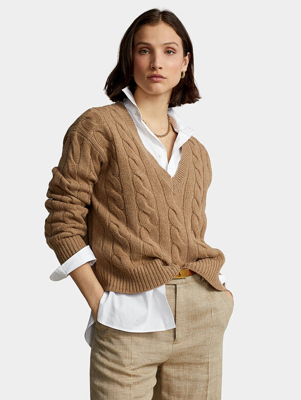 Knitted sweater with V-neck - 1