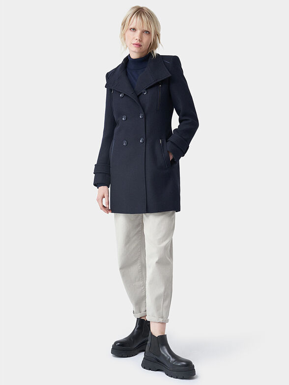 Blue long duffle coat with detail - 1