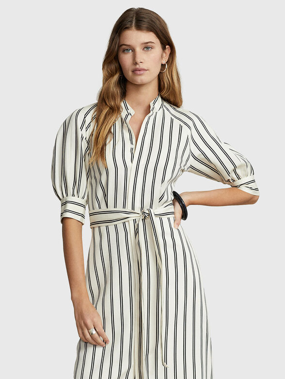 CICI silk midi dress with striped print and belt - 4