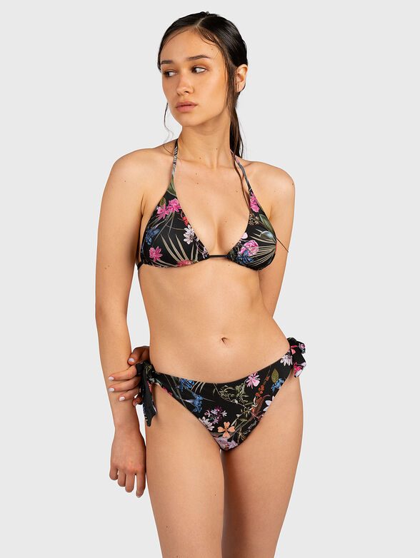 Black bikini top with floral print - 1