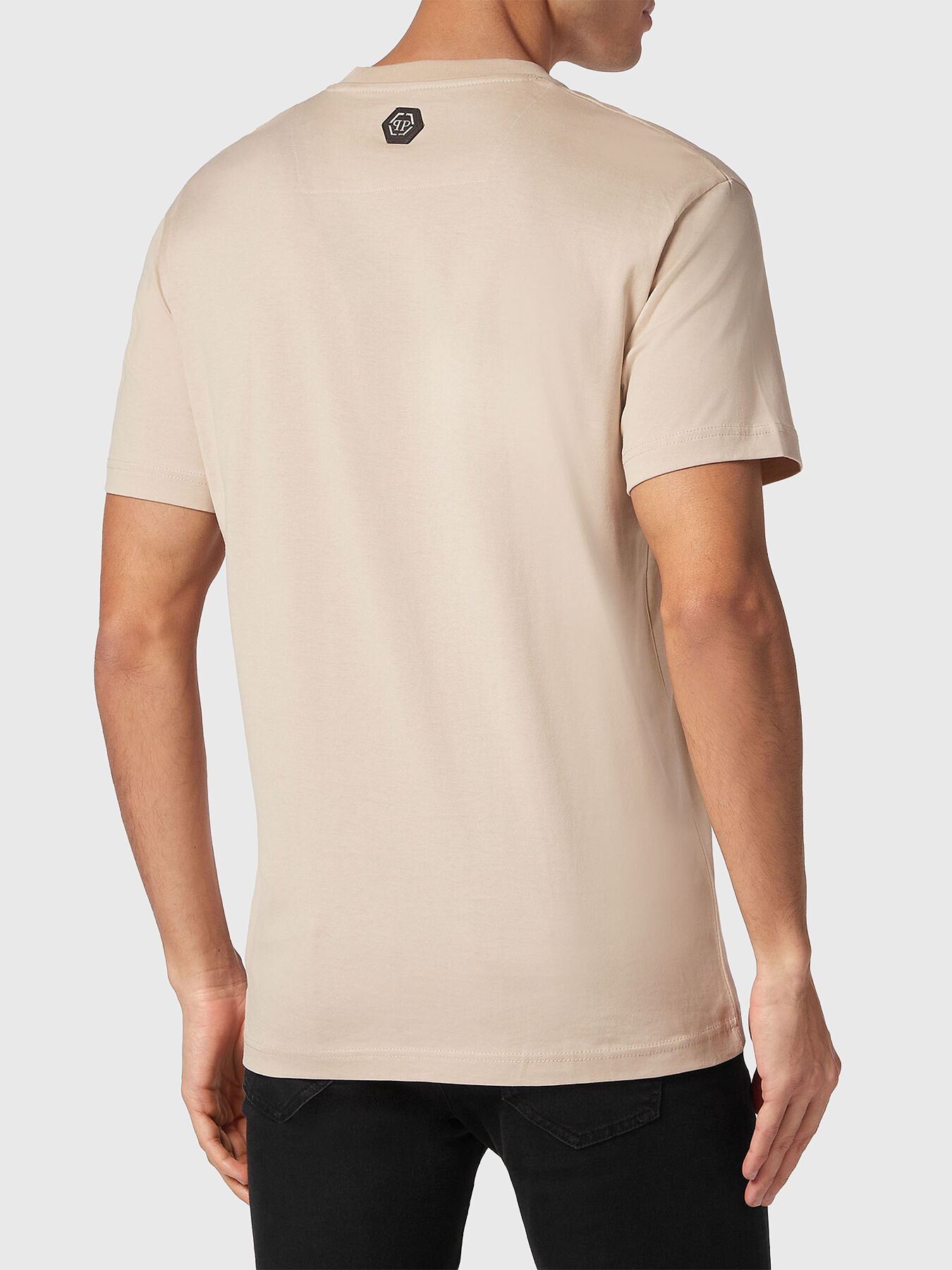 Cotton beige T-shirt with contrasting logo print brand