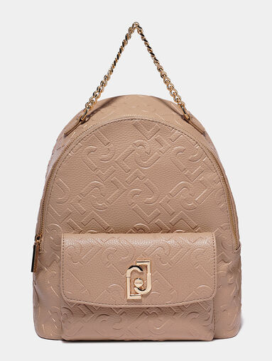 Beige backpack with embossed logo print - 3