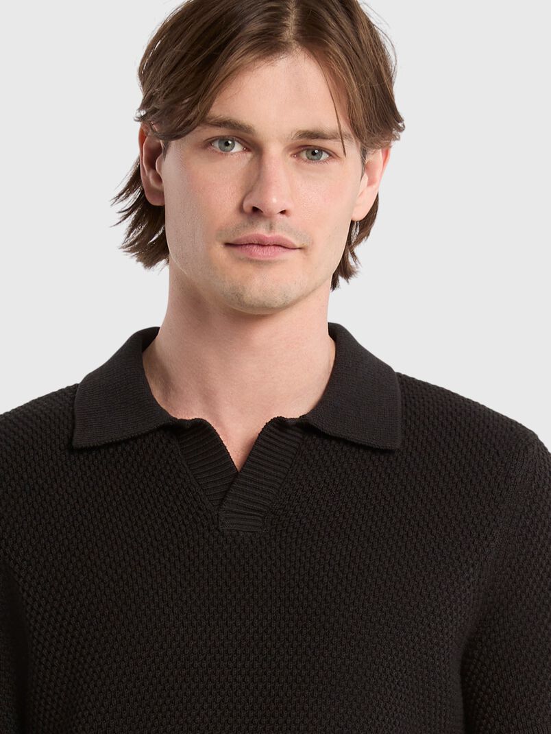 Knitted polo shirt with raised texture - 3