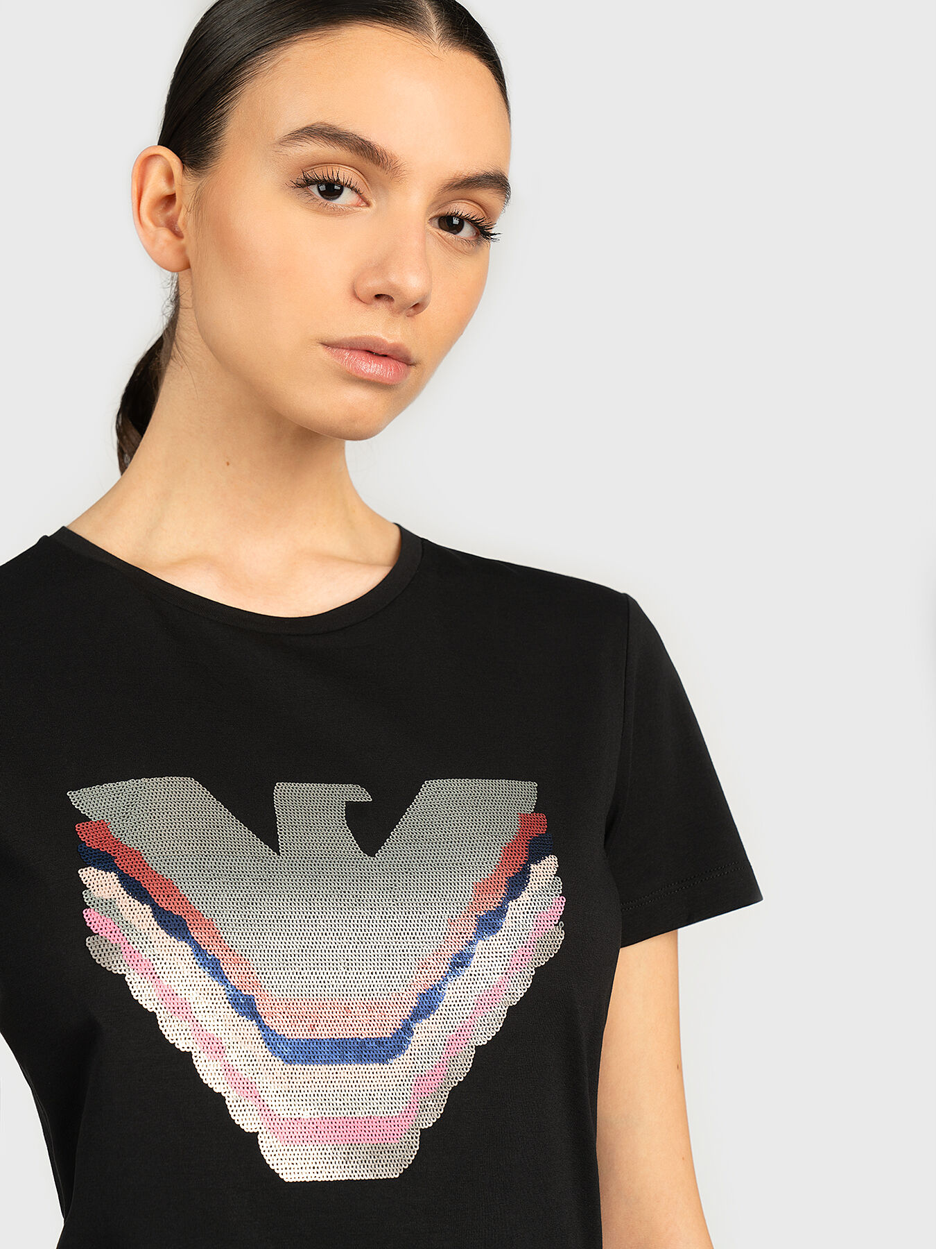 T-shirt with sequin logo print brand EMPORIO ARMANI