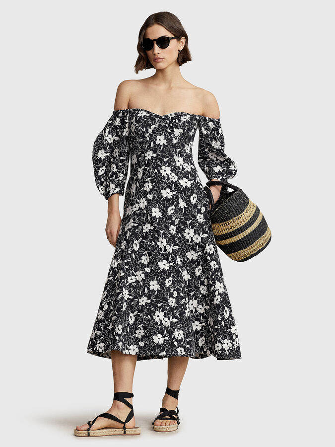 AYLA linen dress with print and long sleeves brand POLO RALPH LAUREN   Globalbrandsstore.com/en