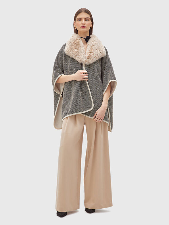 Poncho with faux fur collar - 1