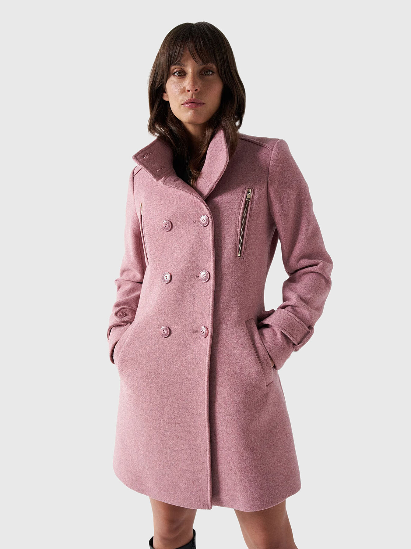 Pink wool blend coat top