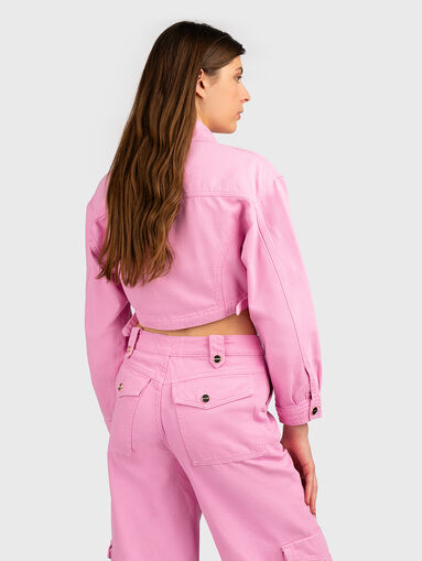 Cropped denim jacket in pink colour - 3