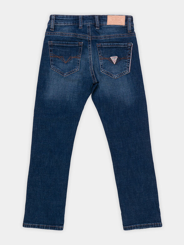 Blue jeans with washed effect and logo patch - 2