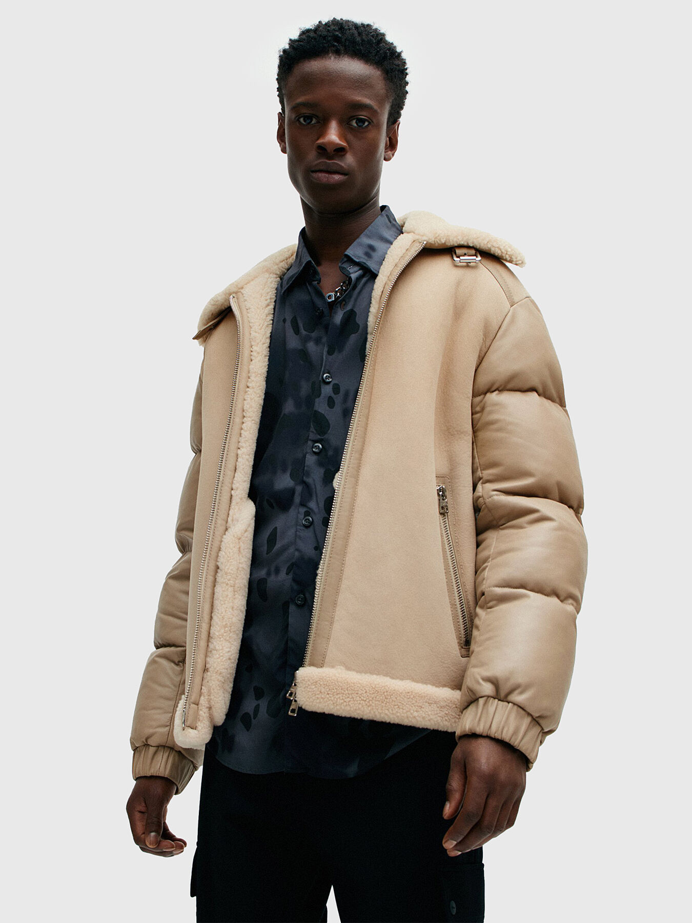 Faux fur biker jacket men discount