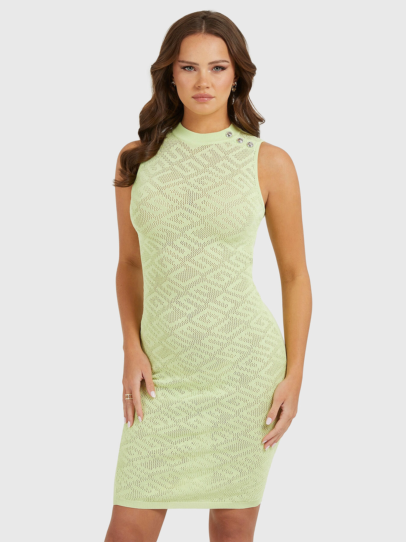 PAULA dress with logo motifs and accent buttons brand GUESS