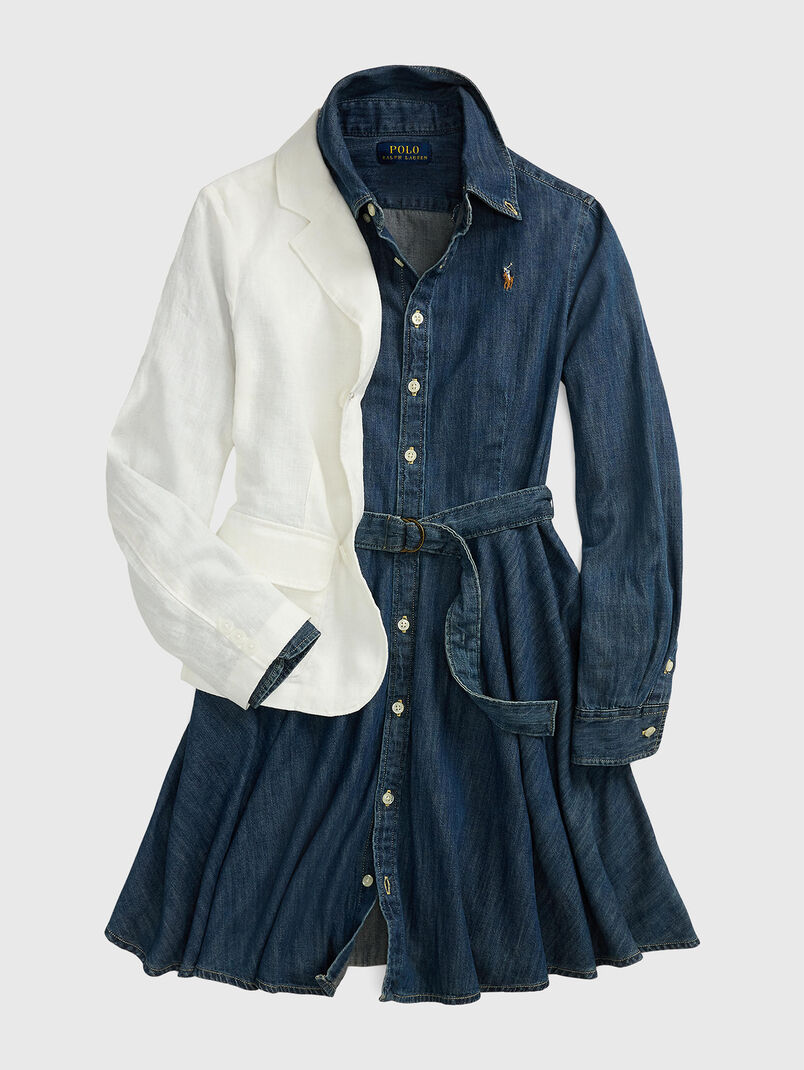 Denim dress with belt and embroidered logo - 3